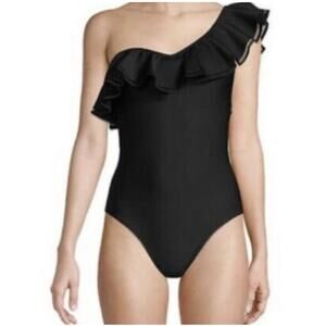 Mouille Black Ruffle One Shoulder Laser cut One Piece Swimsuit Size Small